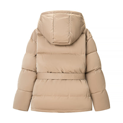 Spring Bright Surface Belt Cotton Padded Jacket All Matching Hooded Zipper Long Sleeve Coat