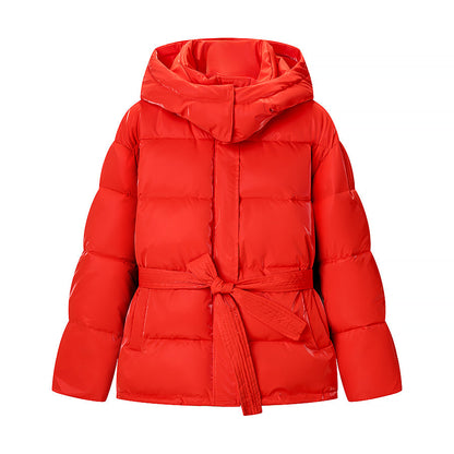Spring Bright Surface Belt Cotton Padded Jacket All Matching Hooded Zipper Long Sleeve Coat