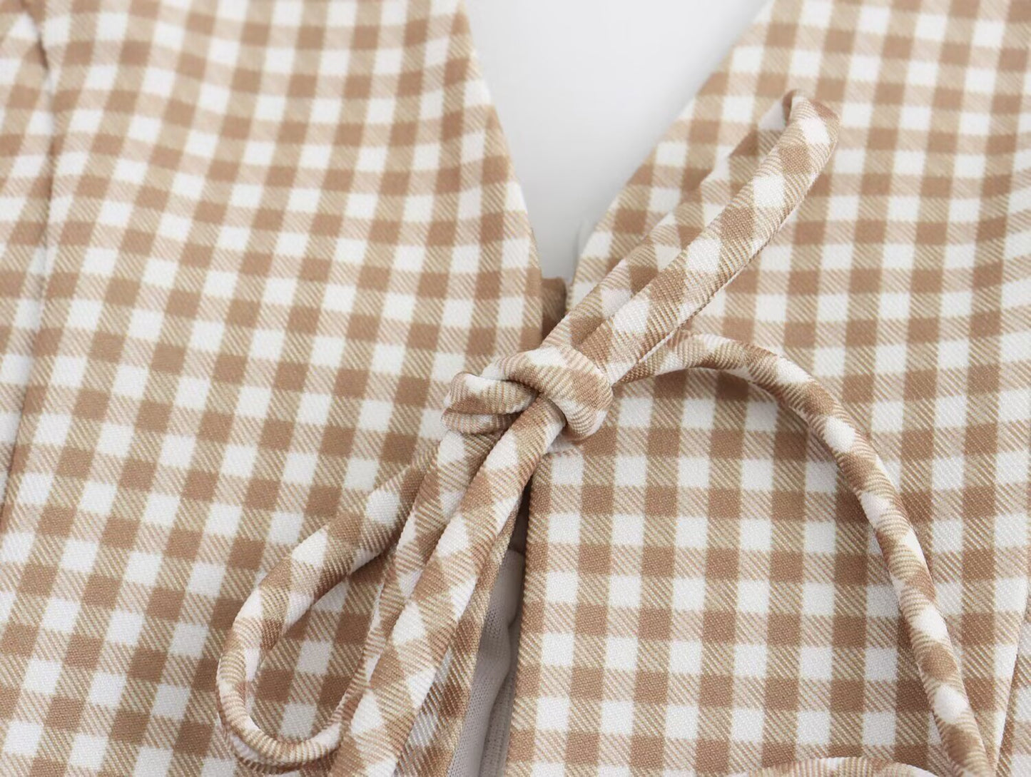Women Clothing Summer French All Match Retro Spaghetti Straps Small Plaid Dress