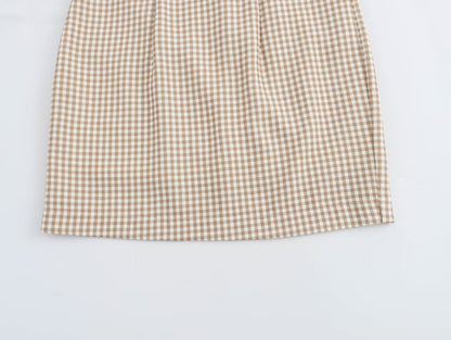 Women Clothing Summer French All Match Retro Spaghetti Straps Small Plaid Dress