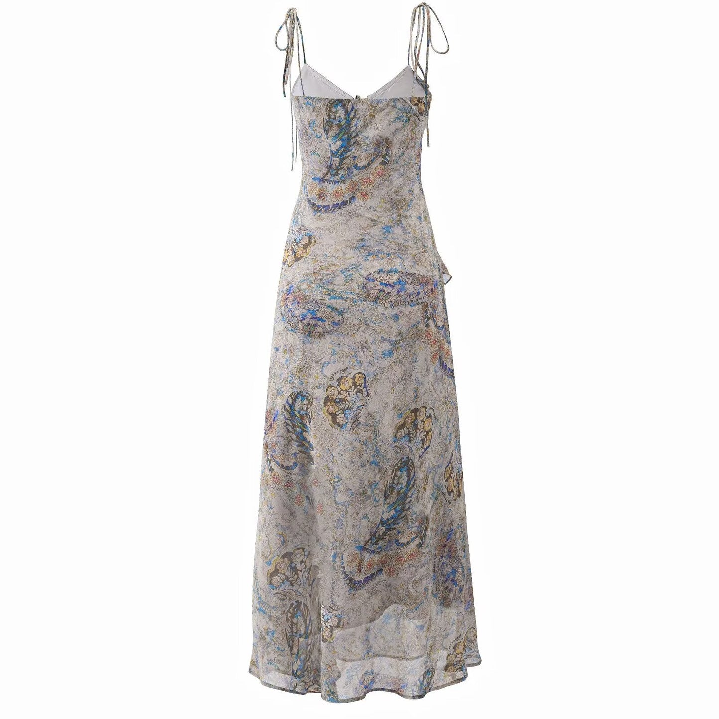 Super Nice Summer Gentle Retro Ruffled Floral Dress Seaside Vacation Strap Dress