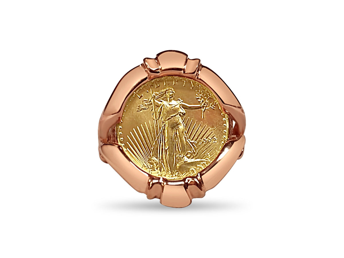 Fancy Solid White/Yellow/Rose Gold Handmade Coin Ring , 1/10oz Coin ,