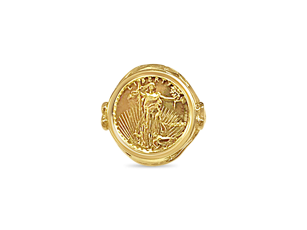 Fancy Ladies Solid White/Yellow/Rose Gold Handmade Coin Ring , 1/10oz Coin ,