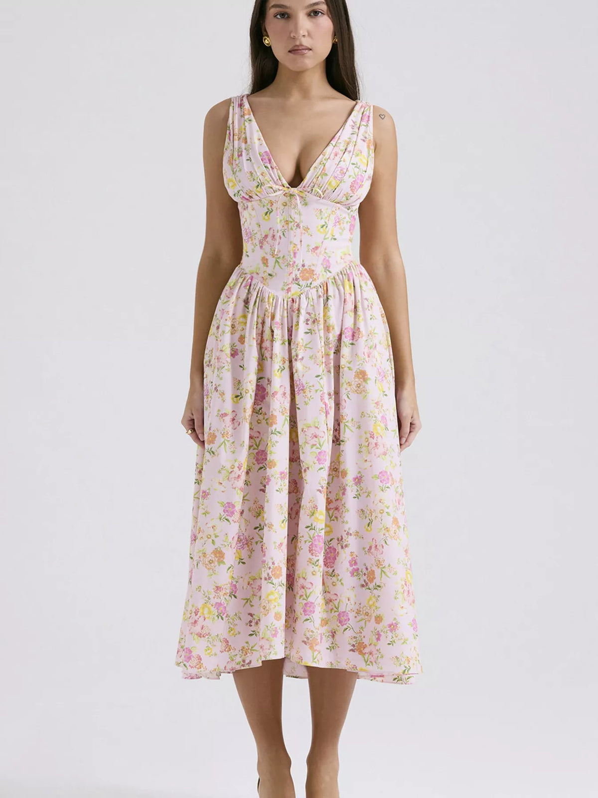 V-Neck Sleeveless Midi Dress
