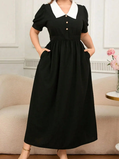Contrast Collar Short Sleeve Dress