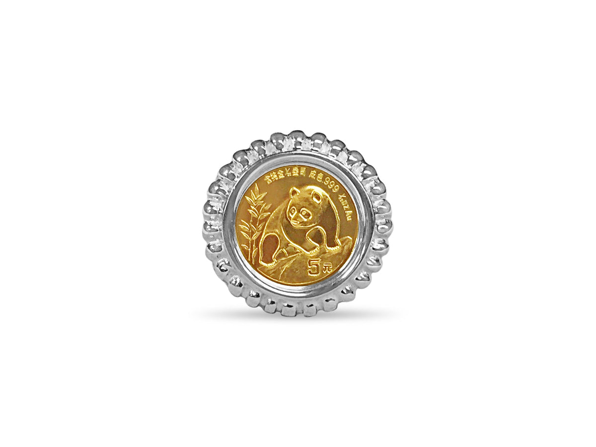 Fancy Solid White/Yellow/Rose Gold Handmade Coin Ring , Chinese Panda Bear Coin ,