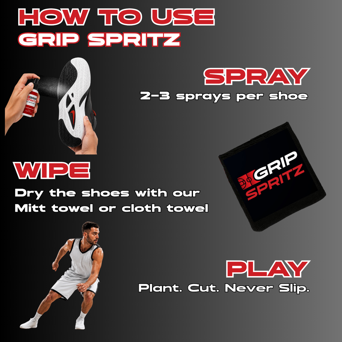 Grip Spritz Basketball Shoe Grip Spray | Team 6 Pack | 6 Bottles + 2 Spritz Mitts