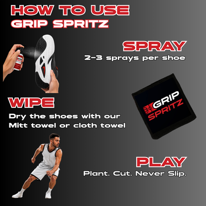 Grip Spritz Basketball Shoe Grip Spray | Team 6 Pack | 6 Bottles + 2 Spritz Mitts