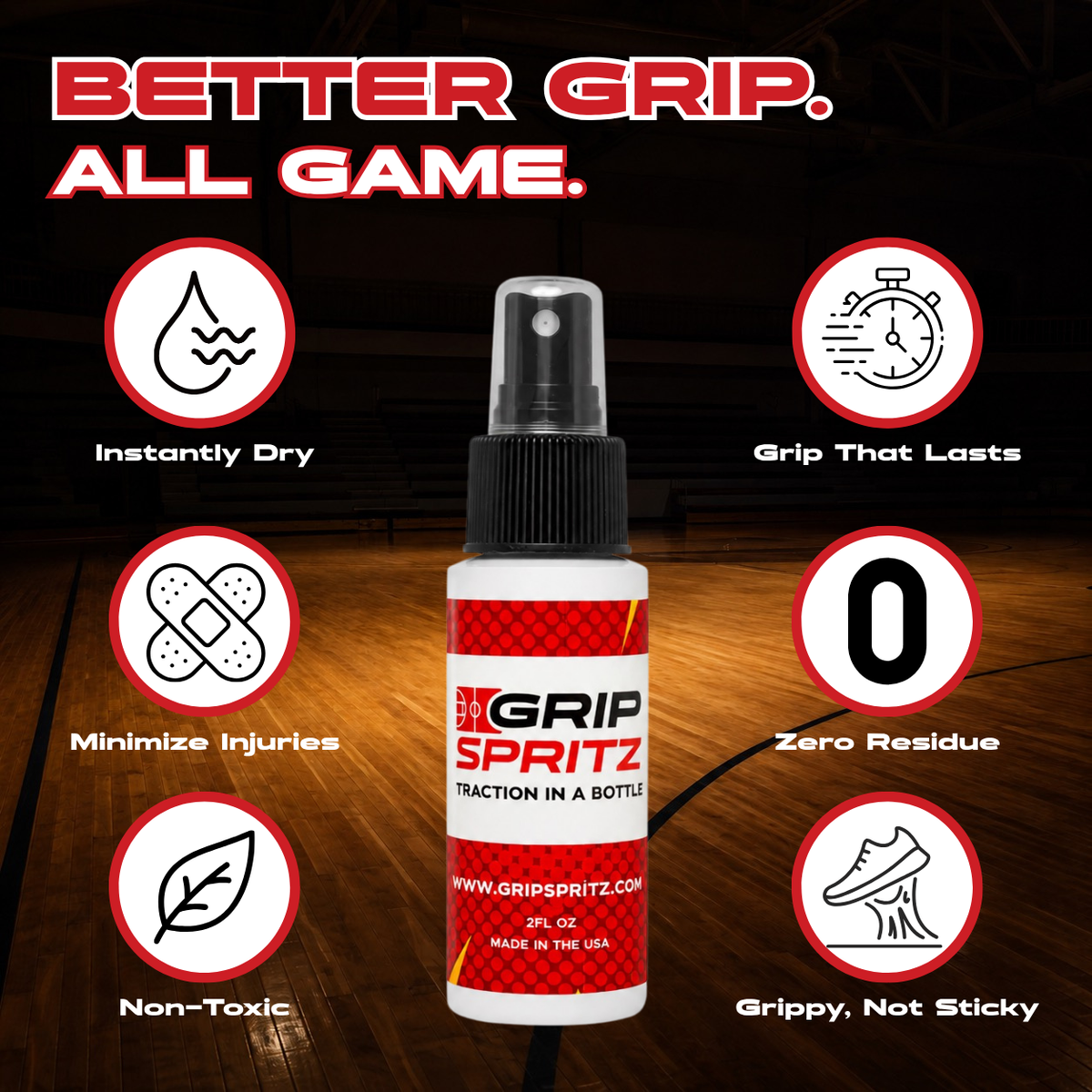 Grip Spritz Basketball Shoe Grip Spray | Team 6 Pack | 6 Bottles + 2 Spritz Mitts