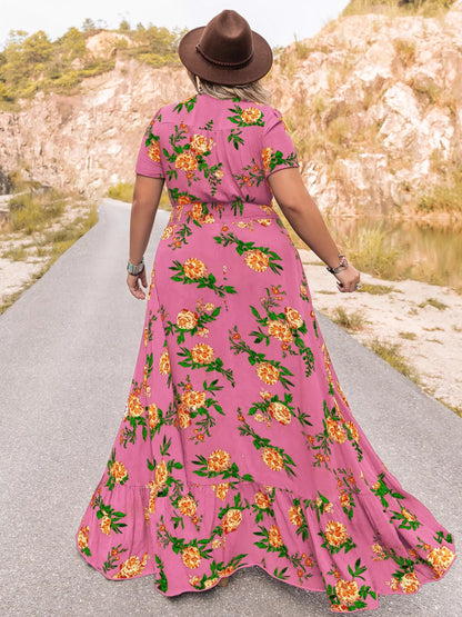 Floral V-Neck Short Sleeve Maxi Dress