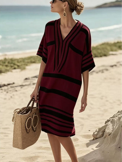 Striped Half Sleeve Midi Dress
