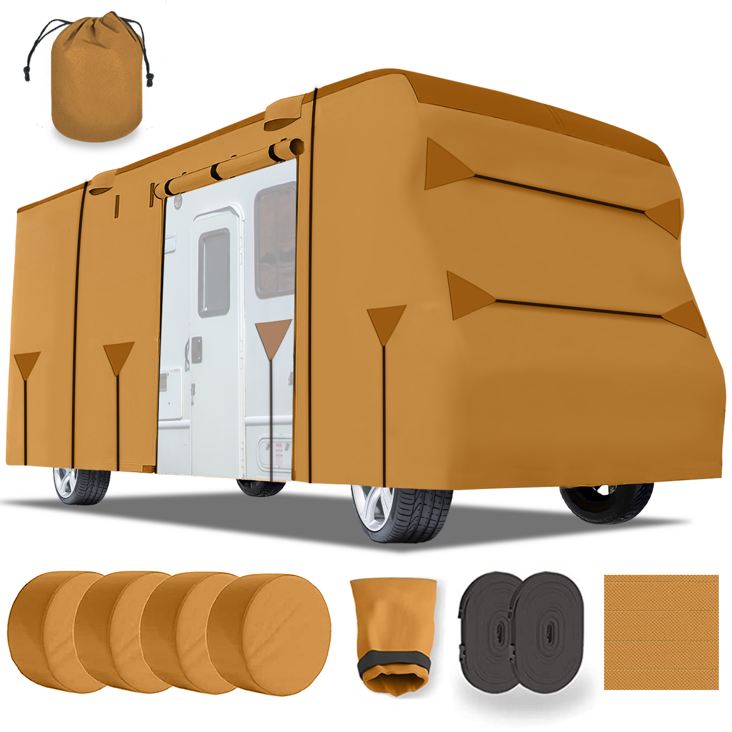 Lanceton Ft Class C RV, 300D/160g Solution-Dyed Oxford Roof (Waterproof 2000mm, UV 50+), 6-Zipper Access System, Includes 4 Tire Covers, Jack Cover & 4 Gutter Guards
