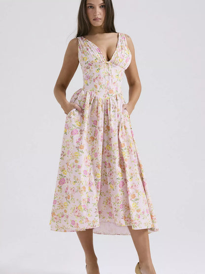 V-Neck Sleeveless Midi Dress