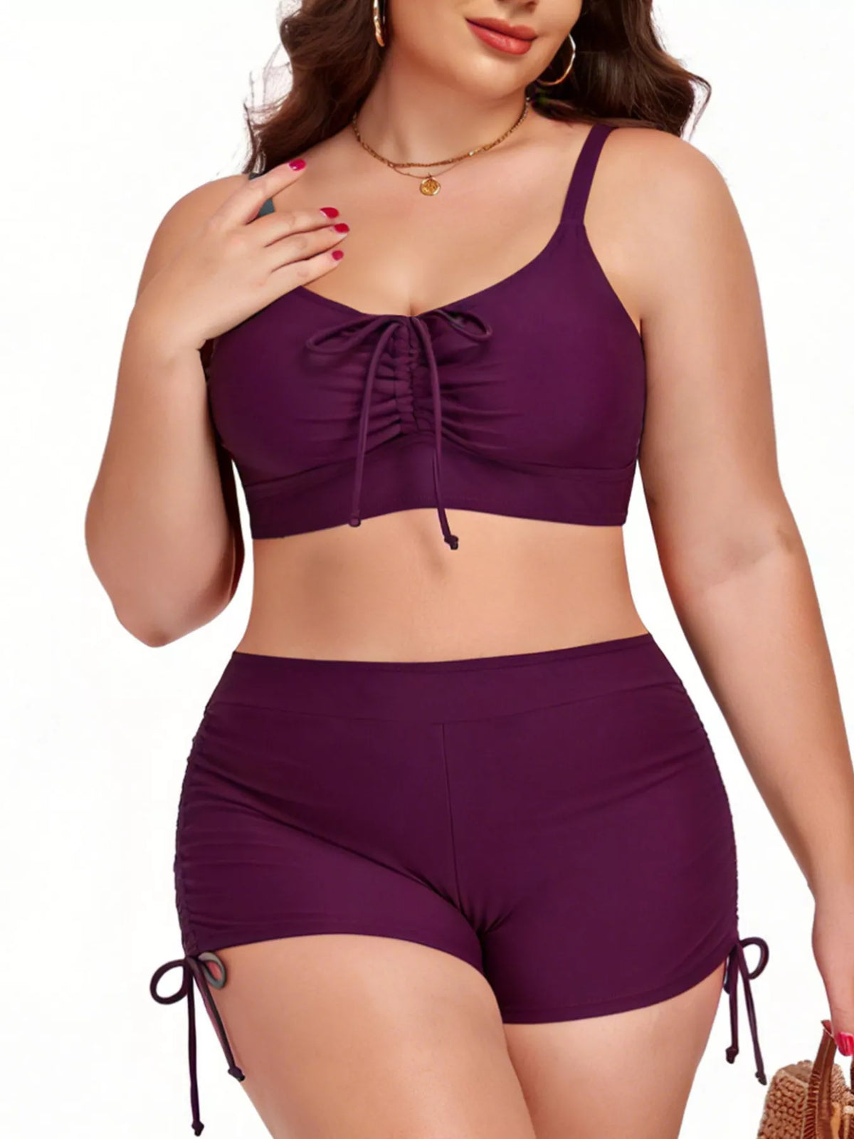 Ruched Drawstring Swim Set