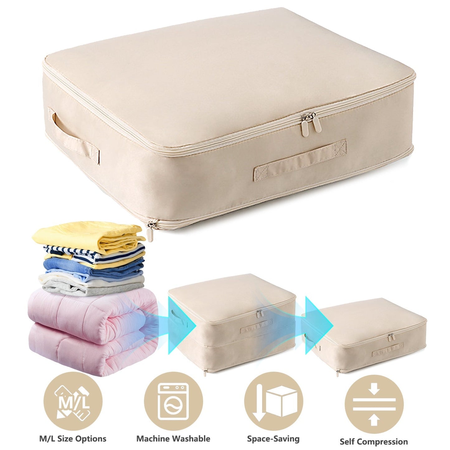 Large Foldable Storage Bag For Comforter Quilt Blanket Clothes Pillows Beddings Self Compression Organizer For Duvet Closet Storage Containers With Du