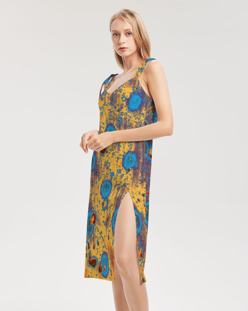 PEACOCK DESIGN BY FLIPSTYLEZ  Women's All-Over Print Tie Strap Split Dress