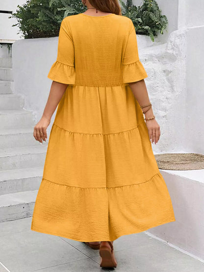 Ruffle Sleeves Tiered Midi Dress