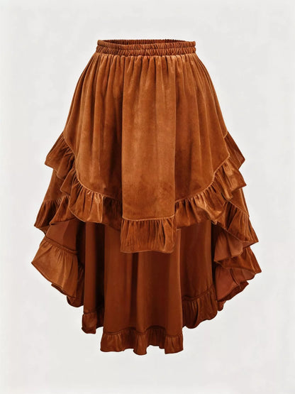 Ruffled Velvet Elastic Waist Skirt