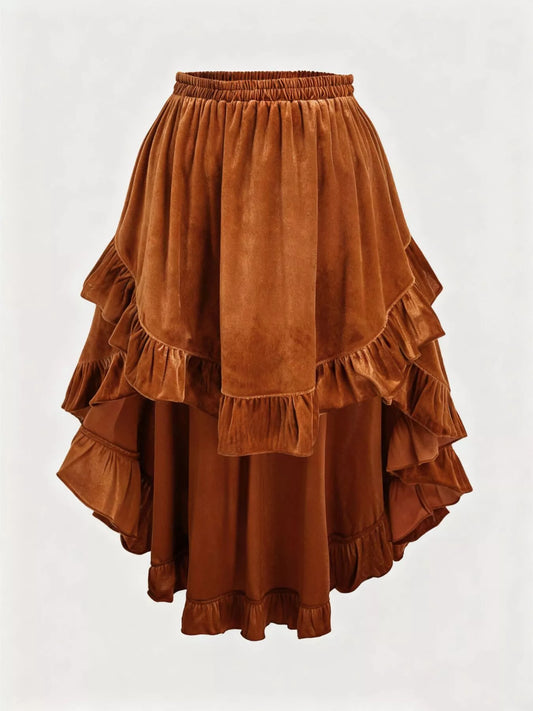 Ruffled Velvet Elastic Waist Skirt