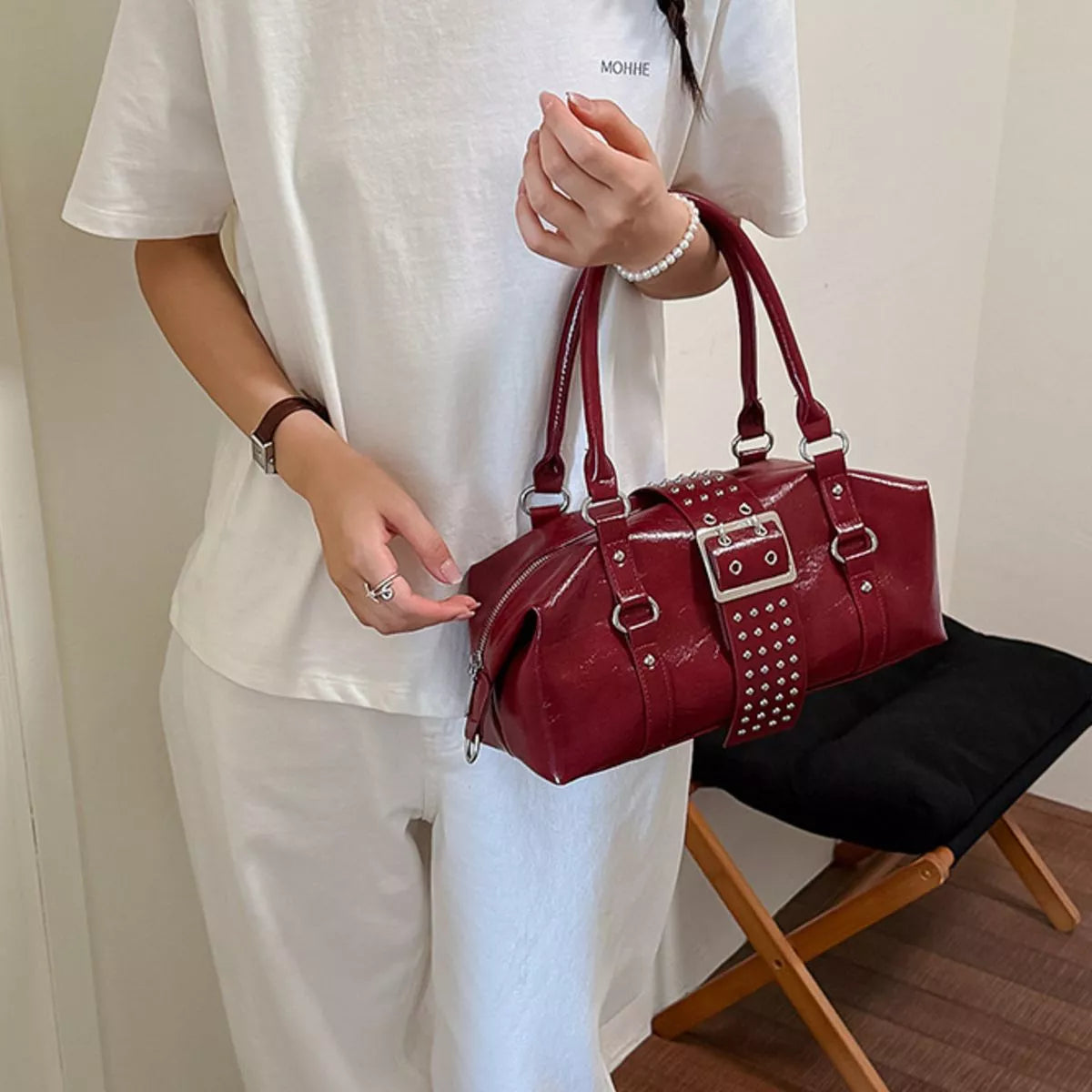 Rivet Embellished Crossbody Bag