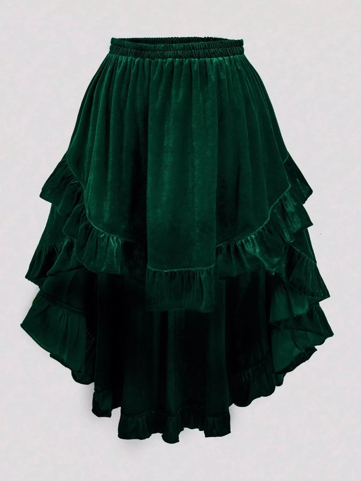 Ruffled Velvet Elastic Waist Skirt