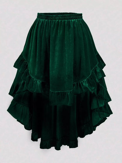 Ruffled Velvet Elastic Waist Skirt