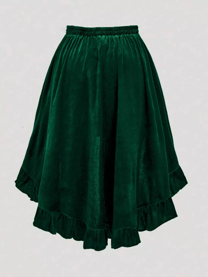 Ruffled Velvet Elastic Waist Skirt