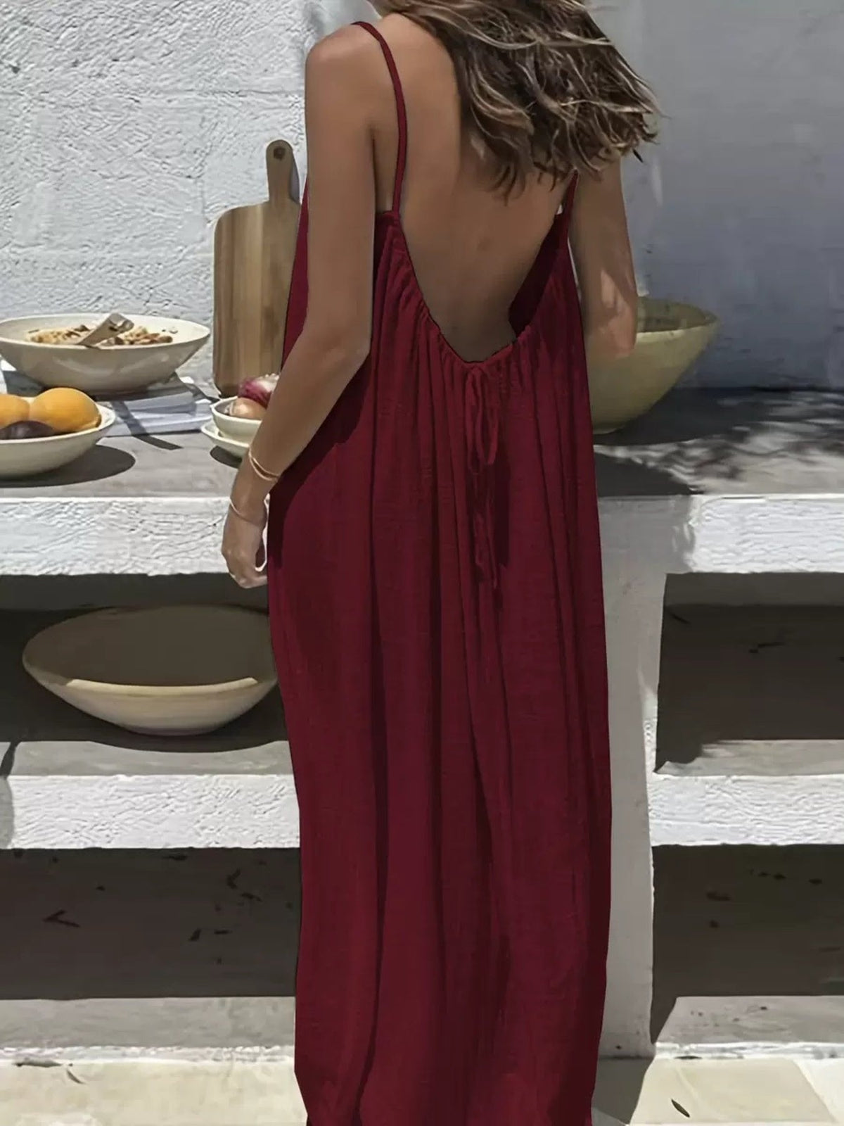 Backless Scoop Neck Maxi Dress