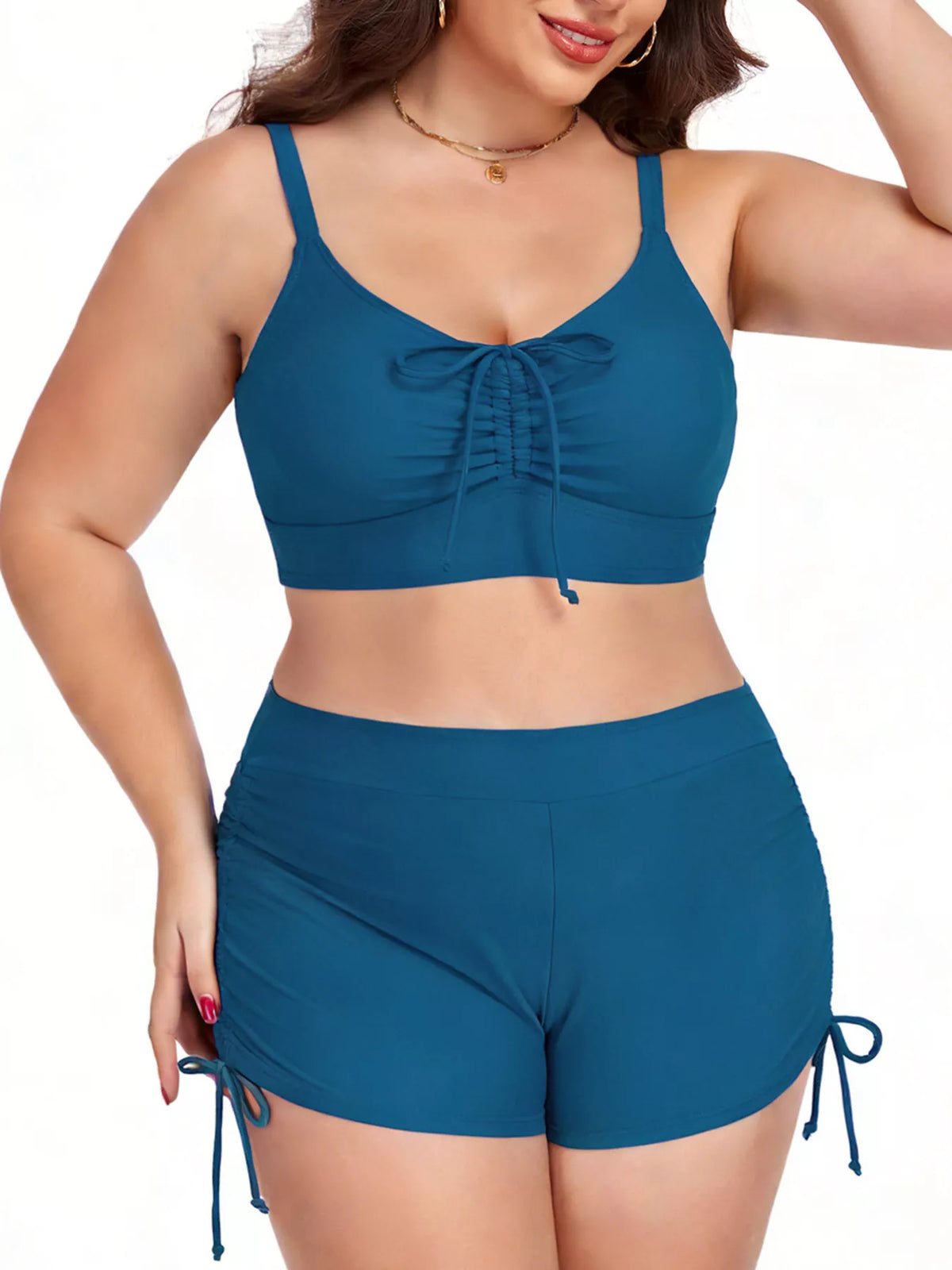 Ruched Drawstring Swim Set