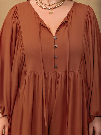Ruched Tie Neck Balloon Sleeve Romper
