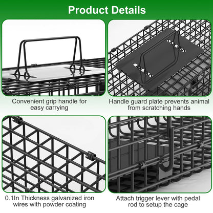 40in 2 Door Live Animal Cage Trap For Animals Under 18LBS Easy To Setup Humane Galvanized Iron Trap Cage For Raccoons Armadillos Foxes Opossums Muskra