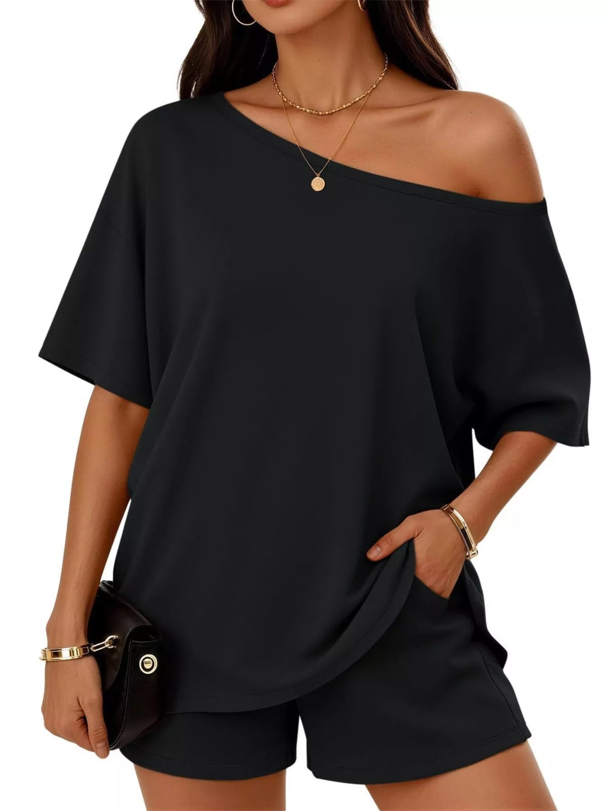 Boat Neck Tee and Shorts Set