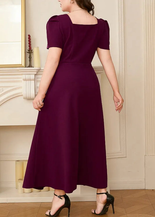 Square Neck Puff Sleeve Midi Dress