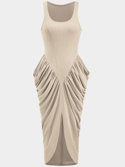 Ruched Detail Slit Midi Dress