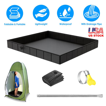 41x41x5.5in Portable Shower Pan Foldable Shower Basin Collapsible Camping Shower Tent Base with Detachable Drain Pipe for Indoor & Outdoor