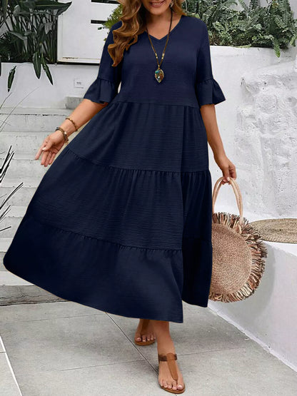 Ruffle Sleeves Tiered Midi Dress