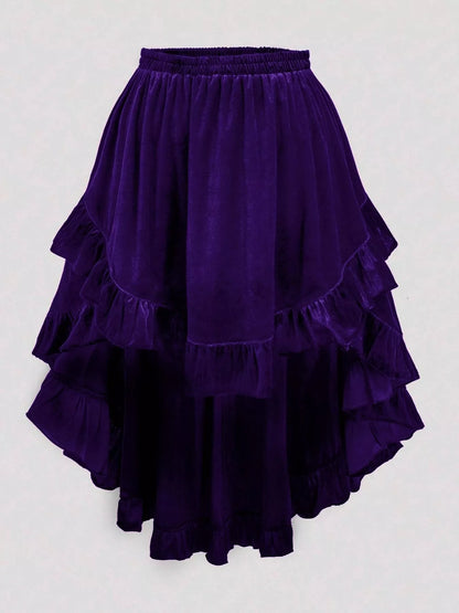 Ruffled Velvet Elastic Waist Skirt