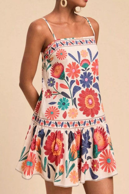 Floral Print Sleeveless Mini Dress