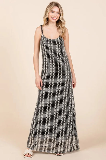 Striped Scoop Neck Beaded Strap Maxi Cami Dress