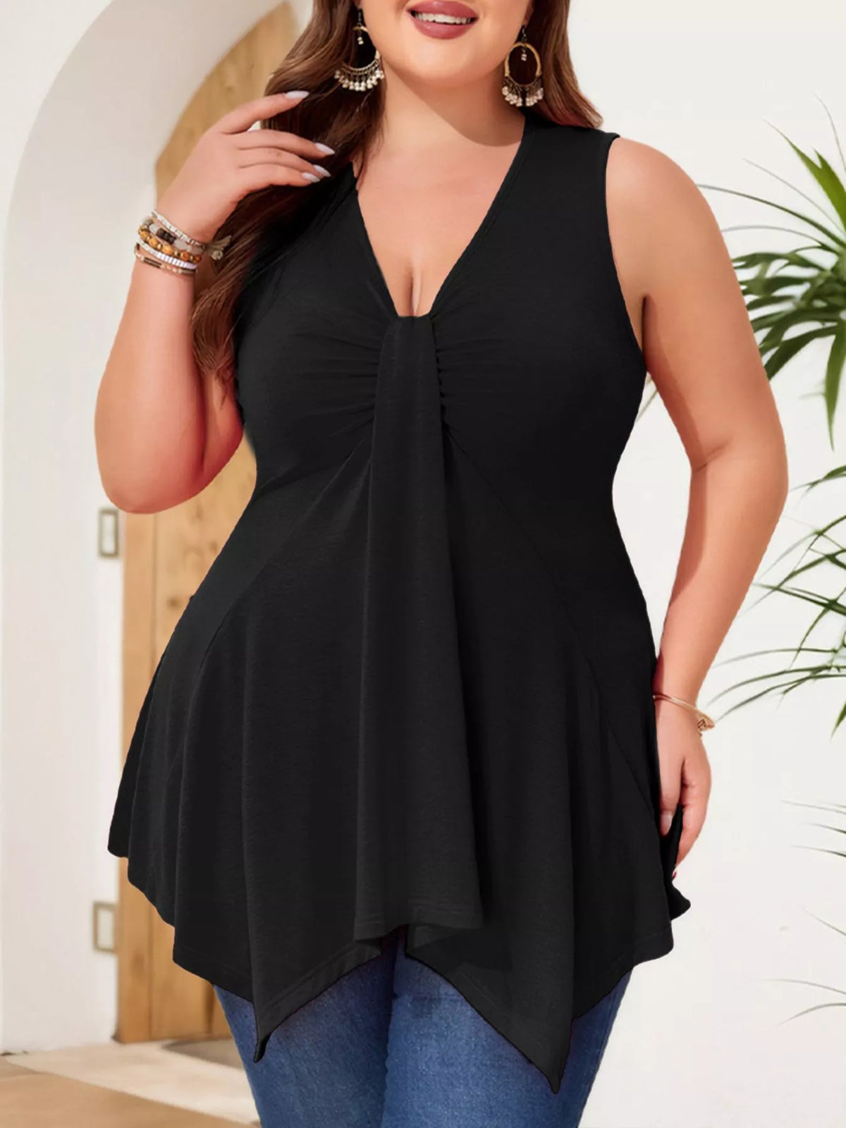 V-Neck Ruched Flowy Tank