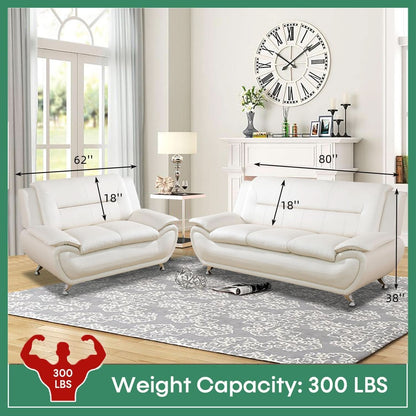 Leather Sofa Set 3 Piece White For Living Room Furniture