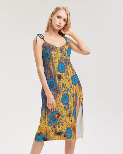 PEACOCK DESIGN BY FLIPSTYLEZ  Women's All-Over Print Tie Strap Split Dress