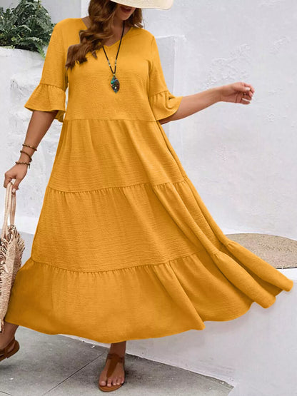 Ruffle Sleeves Tiered Midi Dress