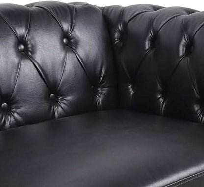 Three Piece Living Room Furniture Set With Faux Leather Chesterfield Sofa Club Chair And Loveseat In Black