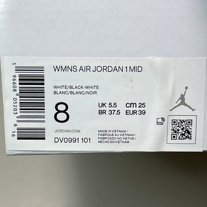 NIKE AIR JORDAN 1 Mid Panda Shoe Women's Sz 8 Black / White DV0991-101 (New)