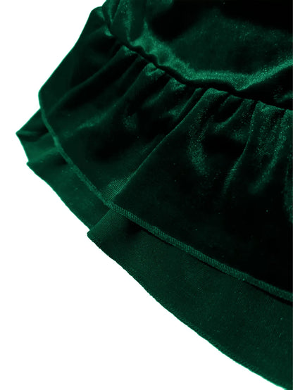 Ruffled Velvet Elastic Waist Skirt