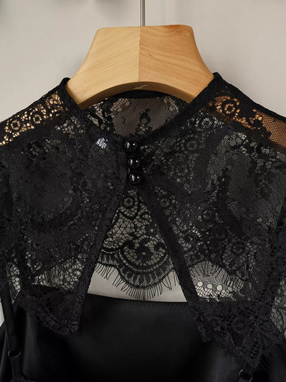 Satin Mini Dress with Lace Detachable Cape