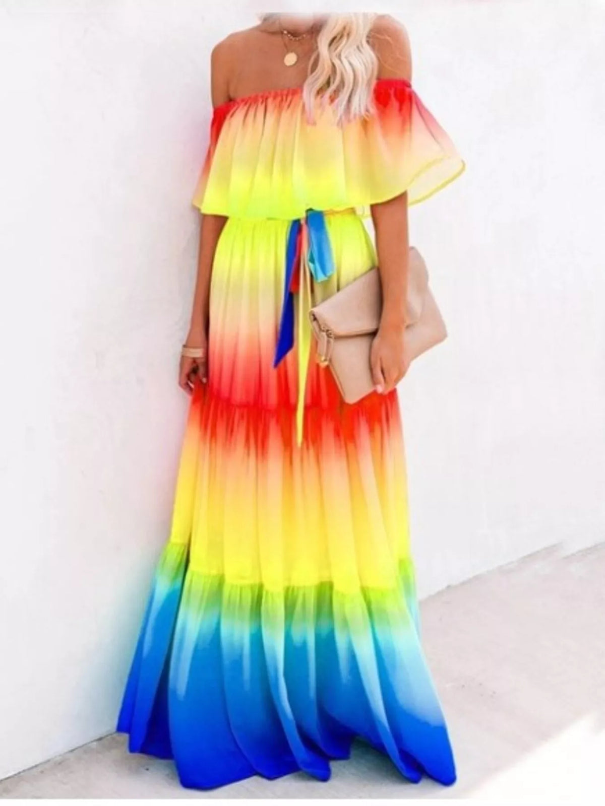 Off-Shoulder Tiered Maxi Dress