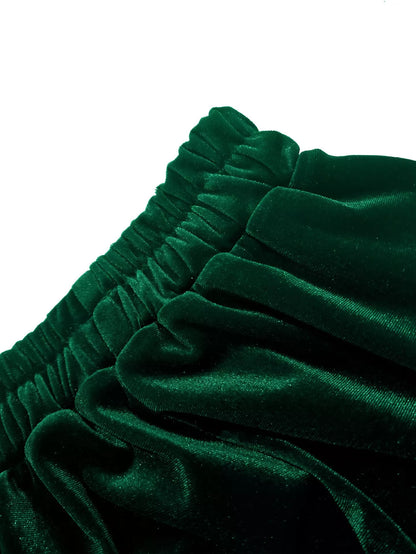 Ruffled Velvet Elastic Waist Skirt
