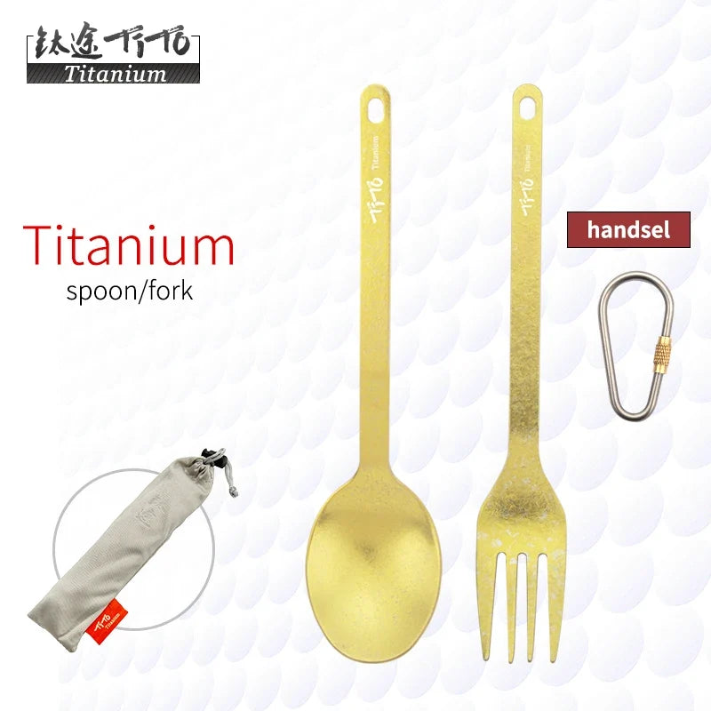 TiTo Outdoor Camping Titanium Spork 13.8g Ultralight Titanium Spoon Long Handle Spoon Outdoor Camping Picnic Titanium Fork